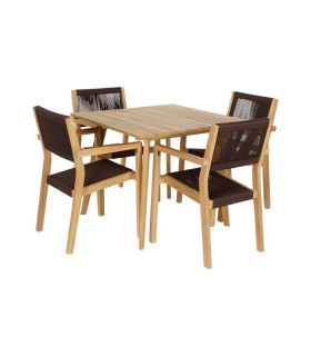 Mesa set 5 teca cuerda marrón