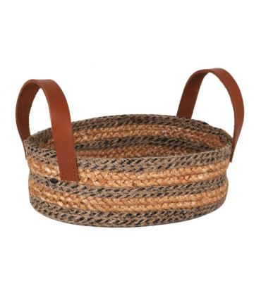 CESTA YUTE C/ASA PIEL 25x18x8cm