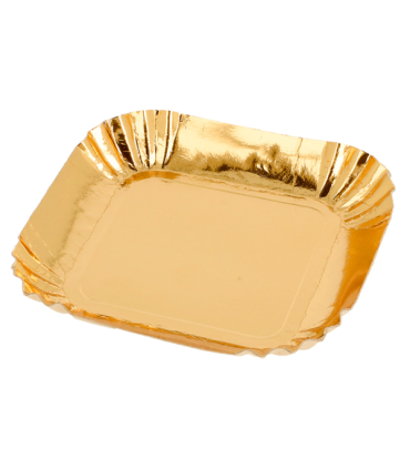 Pack mini platos cuadrados cartón oro