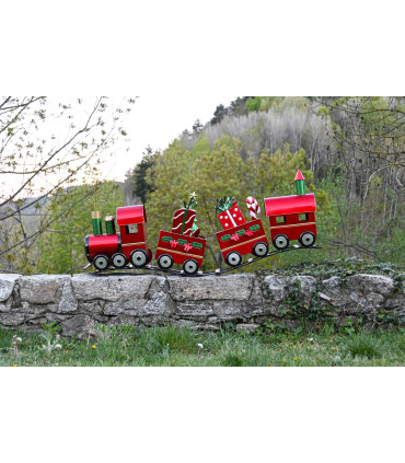 Tren metal Navidad 133x24x52 rojo